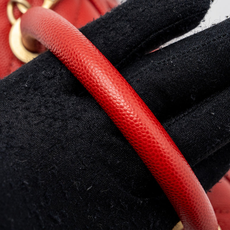 Chanel Small Coco Handle Chevron Caviar Red Brushed GHW