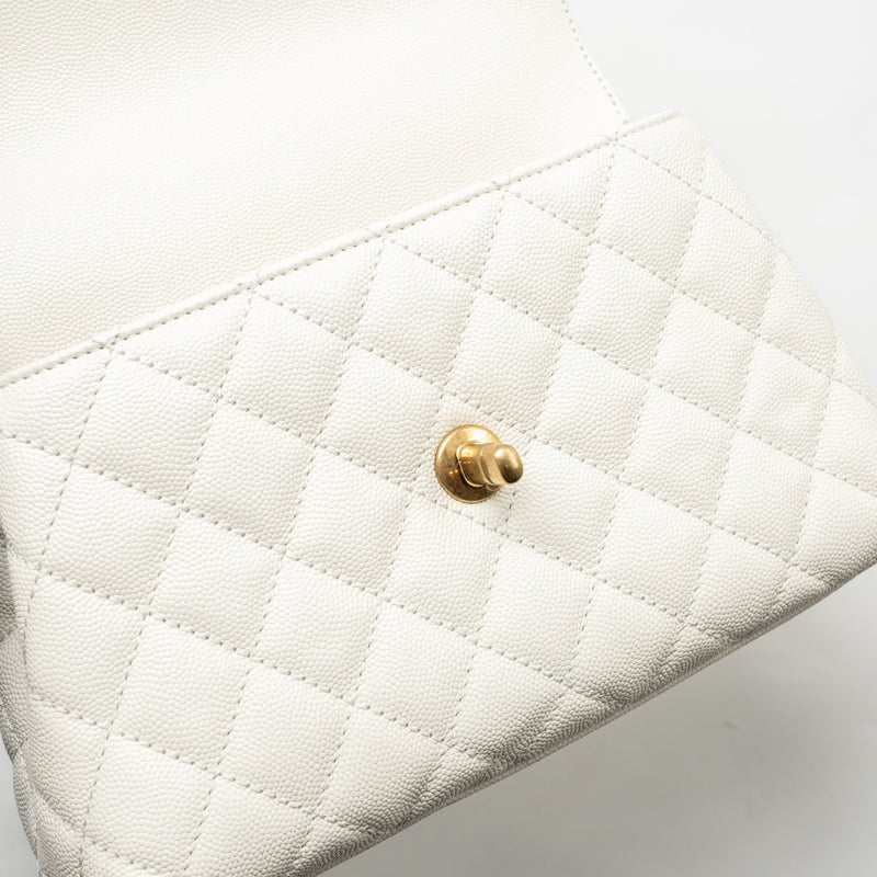 Chanel Detailed Top Handle Small Coco Handle Caviar White GHW (Microchip)