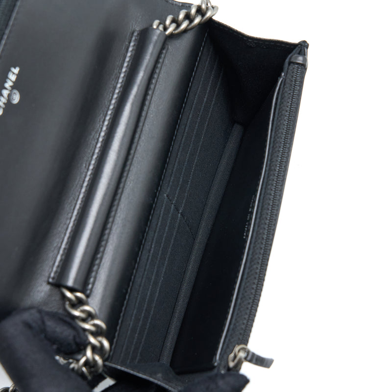 Chanel Boy Wallet on Chain Caviar Black Ruthenium Hardware (Microchip)