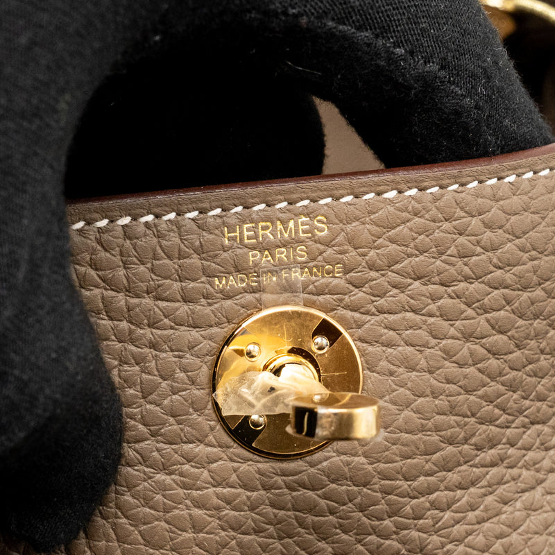 Hermes Mini Lindy Clemence Etoupe GHW Stamp B