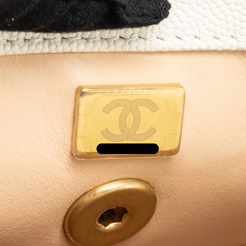 Chanel Detailed Top Handle Small Coco Handle Caviar White GHW (Microchip)