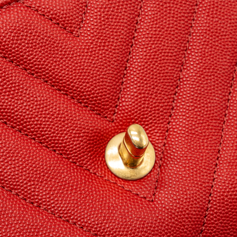 Chanel Small Coco Handle Chevron Caviar Red Brushed GHW