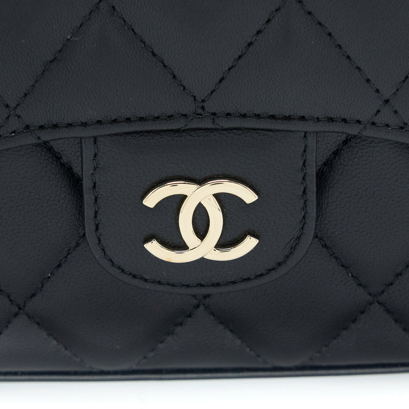 Chanel Top Handle Mini Flap Chain Bag Lambskin Black LGHW