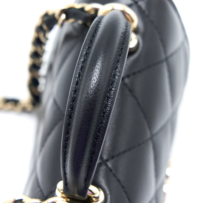 Chanel Top Handle Mini Flap Chain Bag Lambskin Black LGHW