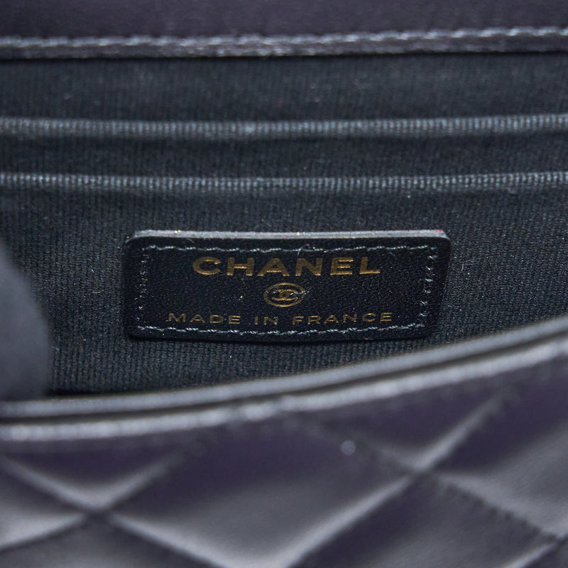 Chanel Top Handle Mini Flap Chain Bag Lambskin Black LGHW