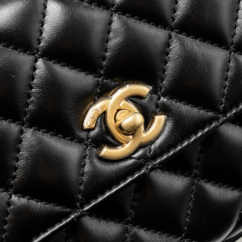Chanel Detailed Metal Handle Small Coco Handle Flap Bag Calfskin Black GHW (Microchip)