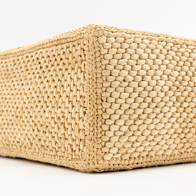 Loewe Small Font Tote Bag Raffia/Calfskin Natural GHW