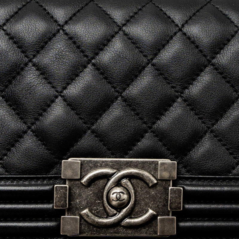Chanel Small Boy Bag Calfskin Black Ruthenium Silver Hardware