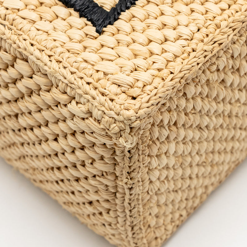 Loewe Small Font Tote Bag Raffia/Calfskin Natural GHW