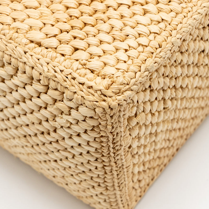 Loewe Small Font Tote Bag Raffia/Calfskin Natural GHW