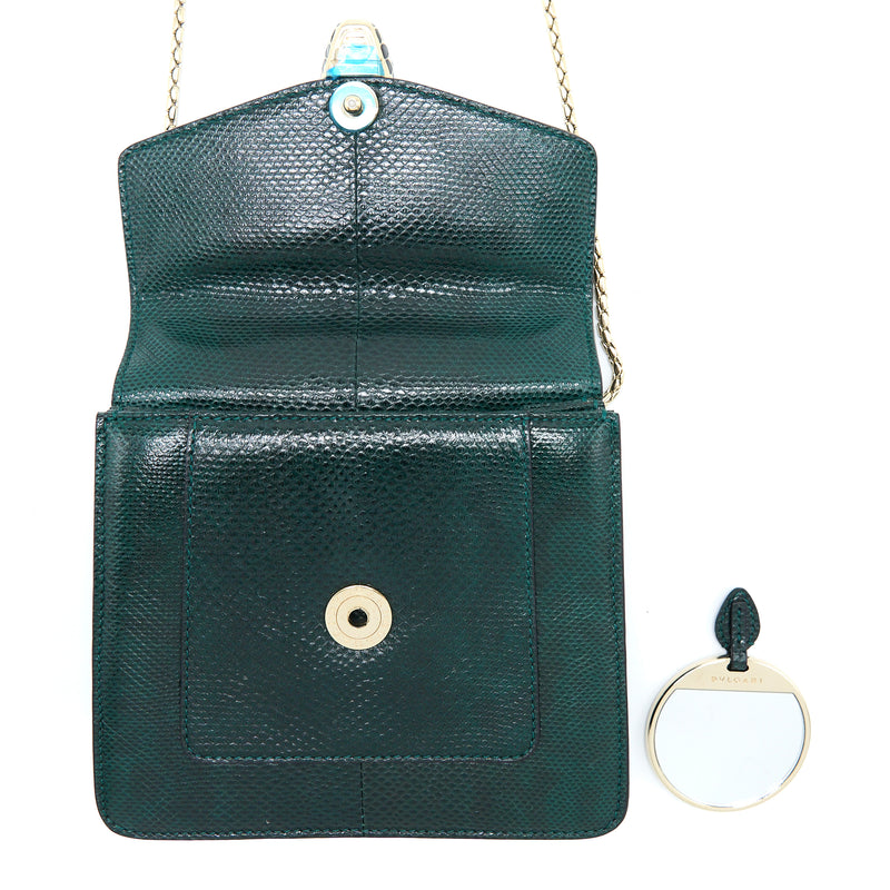 Bvlgari Top Handle Serpenti Forever Crossbody Bag Shiny Karung Skin Green LGHW