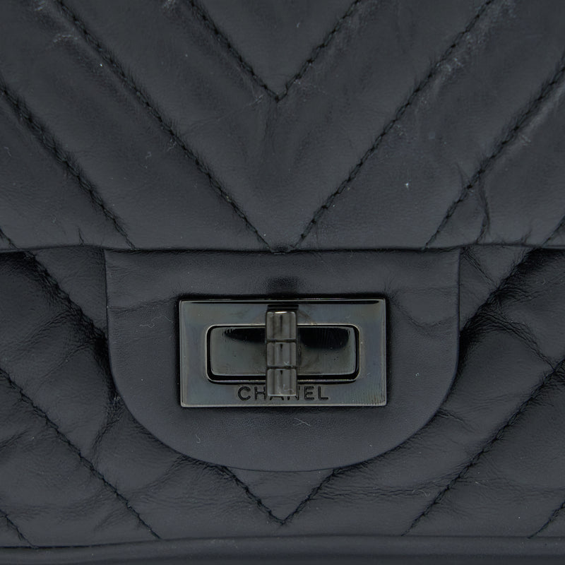 Chanel So Black Reissue 2.55 Flap Bag Chevron Aged Calfskin Mini