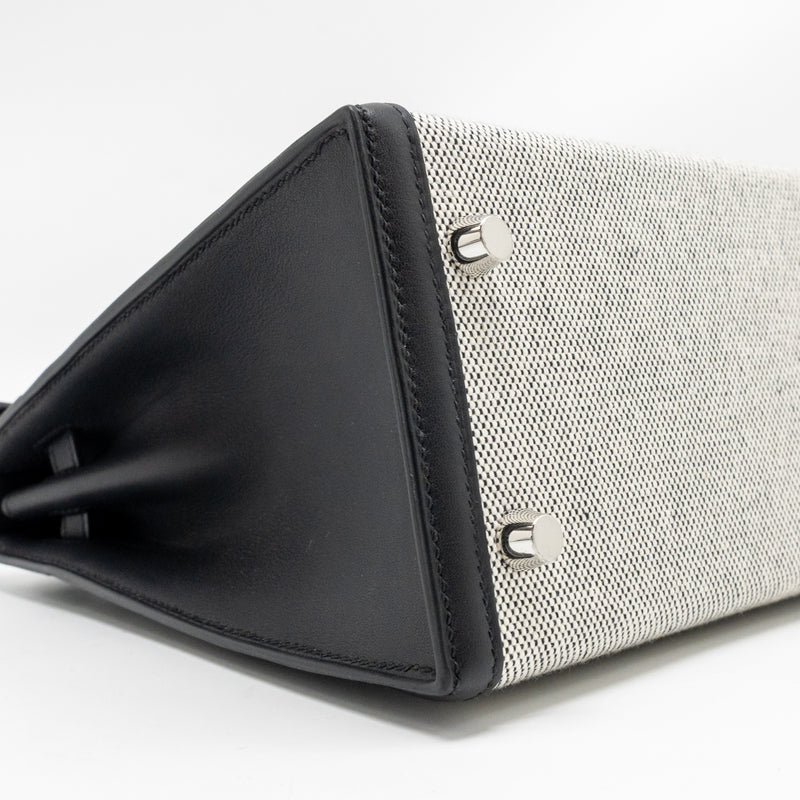 Hermes Kelly 25 Sellier Toile H/Swift Ecru-Black/Black SHW Stamp K