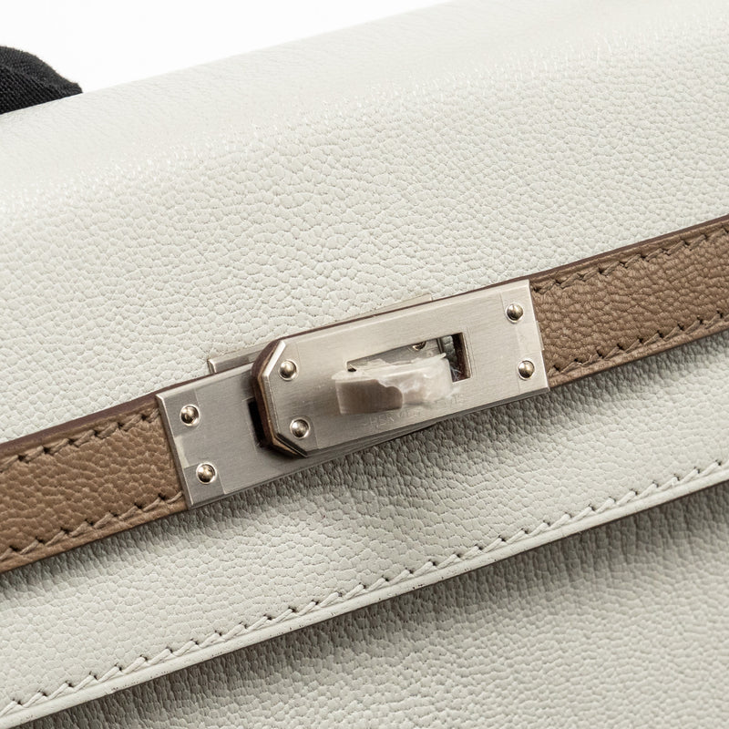 Hermes Kelly 25 Special Order Chèvre Mysore Gris Perle/Etoupe Brushed SHW Stamp Z