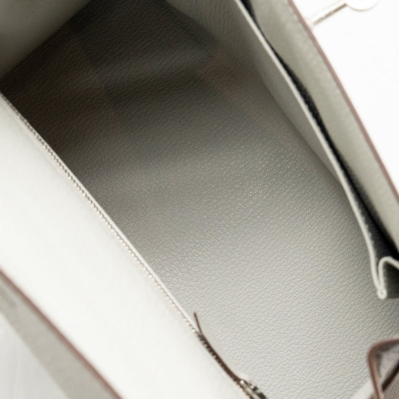 Hermes Kelly 25 Special Order Chèvre Mysore Gris Perle/Etoupe Brushed SHW Stamp Z