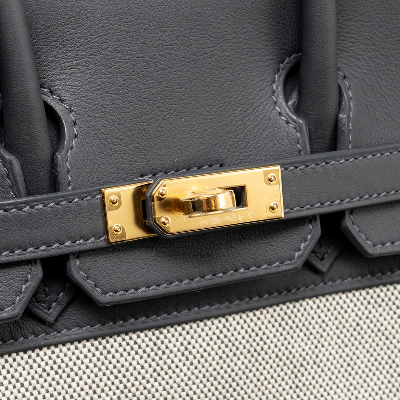 Hermes Birkin 25 Toile Swift/Canvas Ecru-Ardoise/Ardoise GHW Stamp K