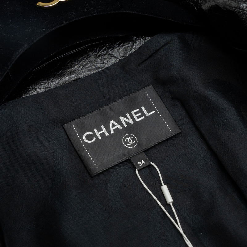 Chanel 22s Size 34 Blouson and Skirt Suit Leather/Cotton/Silk Black/Gold