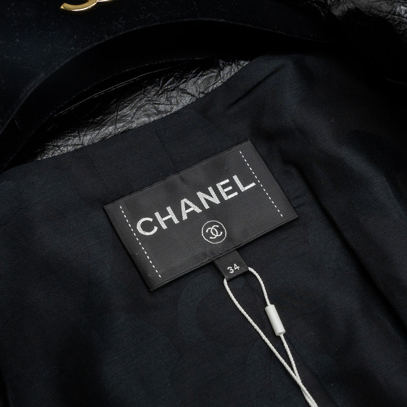 Chanel 22S Size 34 Blouson and Skirt Suit Leather/Cotton/Silk Black/Gold