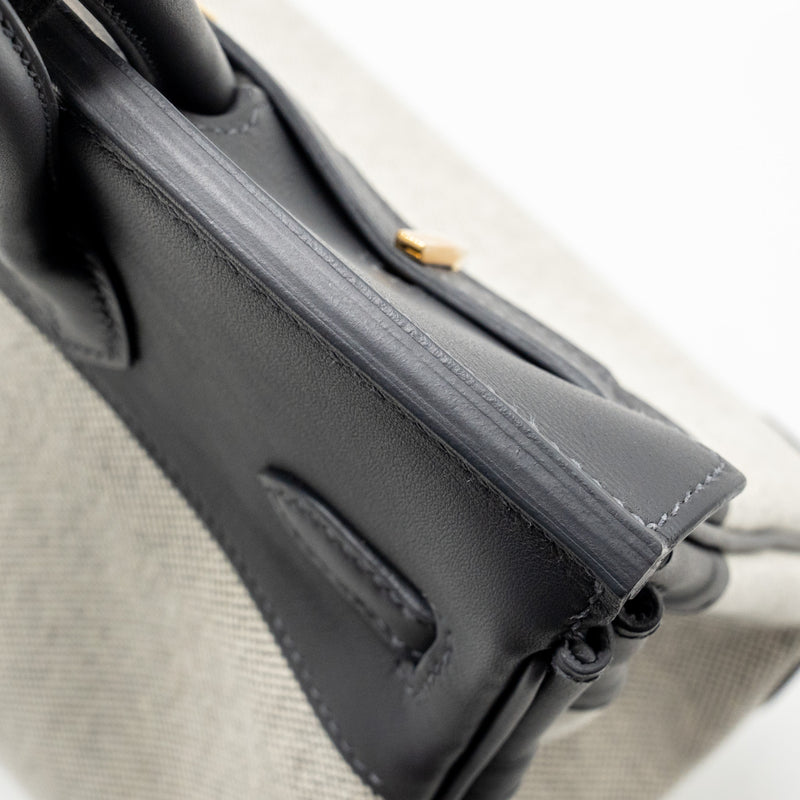 Hermes Birkin 25 Toile Swift/Canvas Ecru-Ardoise/Ardoise GHW Stamp K
