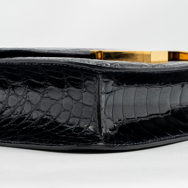 Hermes vintage Constance 24 shiny alligator dark blue GHW stamp circle Y