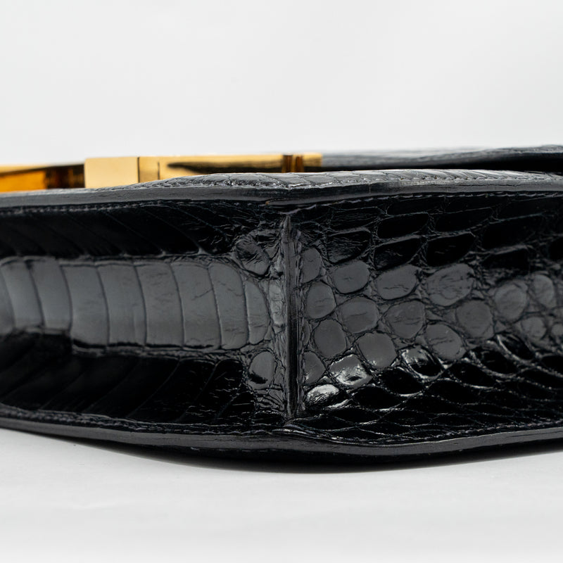 Hermes vintage Constance 24 shiny alligator dark blue GHW stamp circle Y