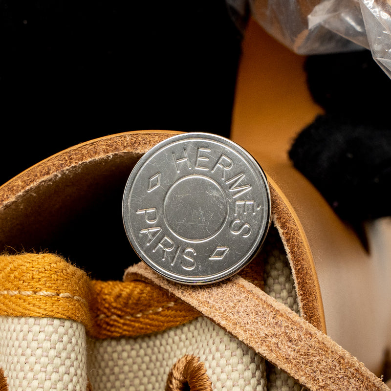 Hermes Herbag 31 Zip Bag Canvas/Vache Hunter Beton/Naturel Sable SHW Stamp U