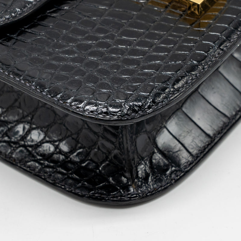 Hermes vintage Constance 24 shiny alligator dark blue GHW stamp circle Y