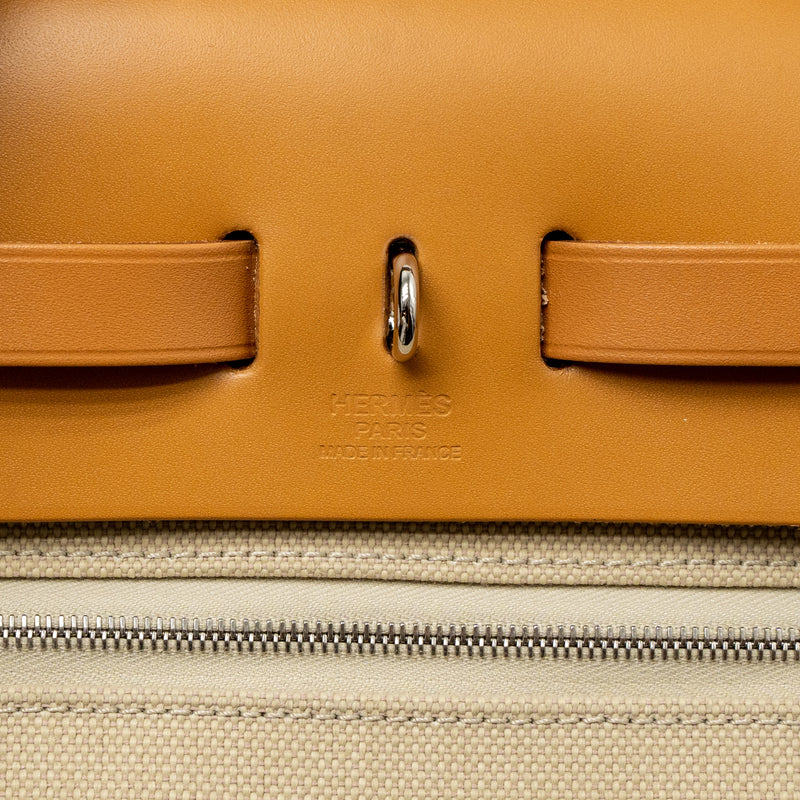 Hermes Herbag 31 Zip Bag Canvas/Vache Hunter Beton/Naturel Sable SHW Stamp U