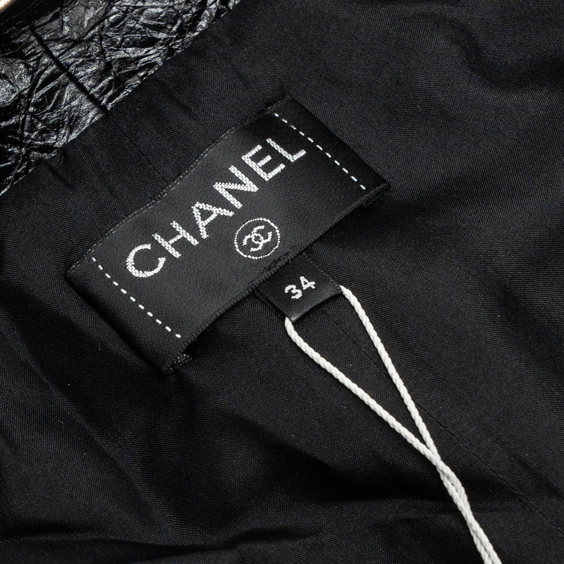 Chanel 22s Size 34 Blouson and Skirt Suit Leather/Cotton/Silk Black/Gold