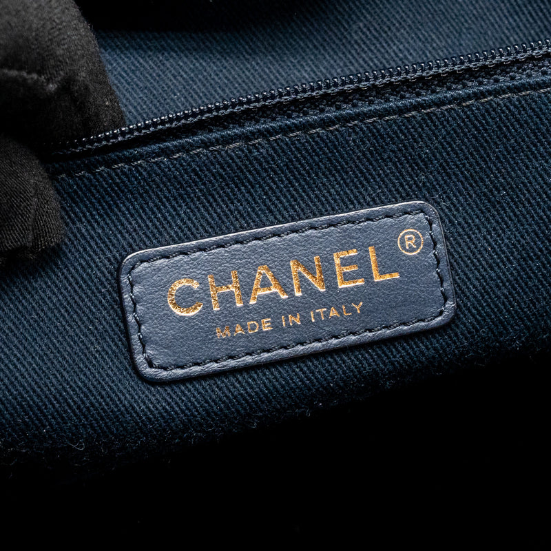 Chanel Large Deauville Tote Shopping Bag Denim/Leather Navy Blue/Gold GHW