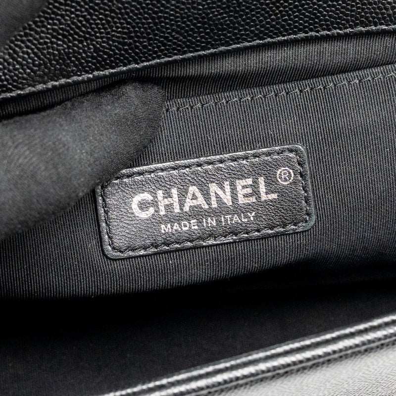 Chanel Medium Boy Bag Chevron Caviar Black Ruthenium Silver Hardware