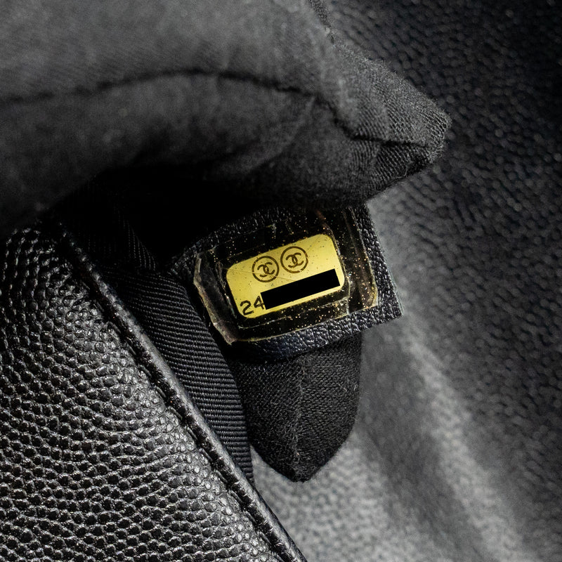 Chanel Medium Boy Bag Chevron Caviar Black Ruthenium Silver Hardware