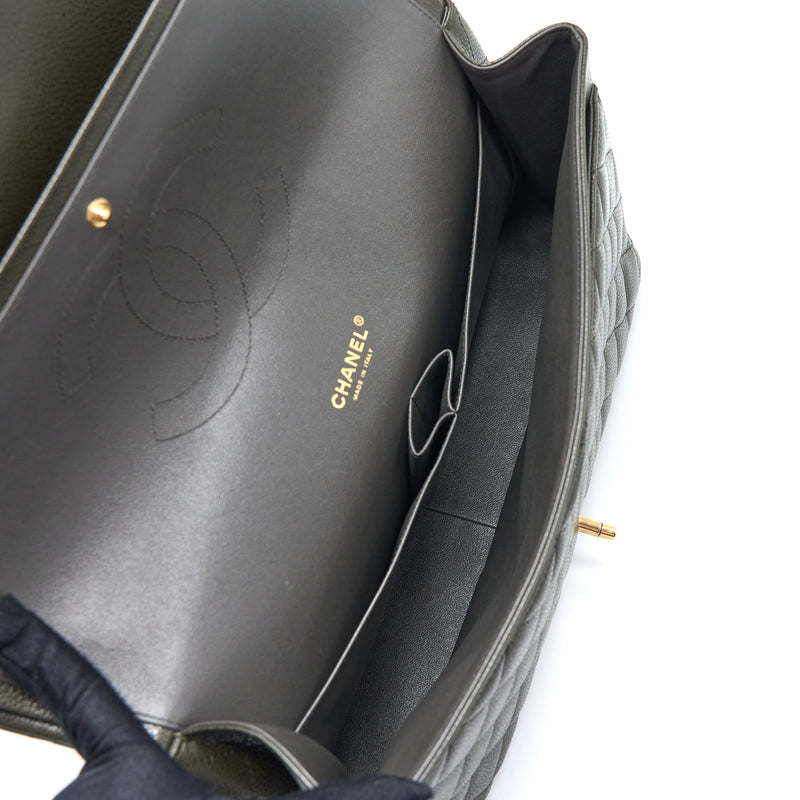 Chanel Maxi Classic Double Flap Bag Caviar Olive Green Brushed GHW