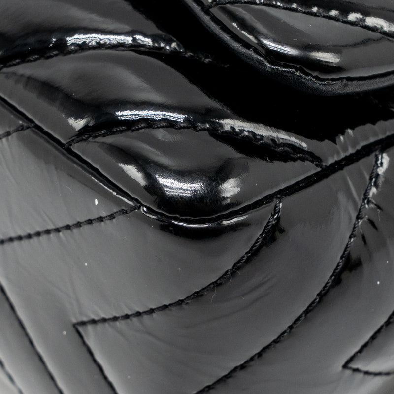 Chanel chevron jumbo single flap bag patent black SHW