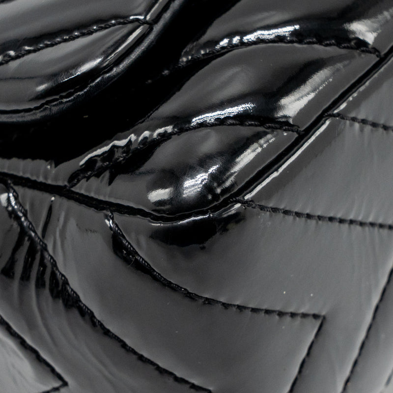 Chanel chevron jumbo single flap bag patent black SHW