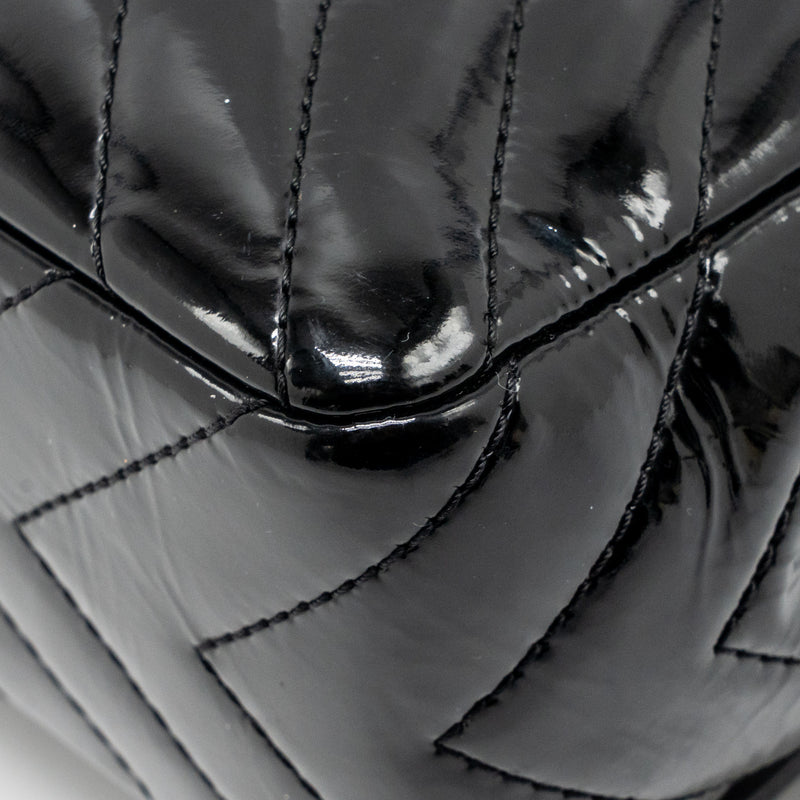 Chanel chevron jumbo single flap bag patent black SHW