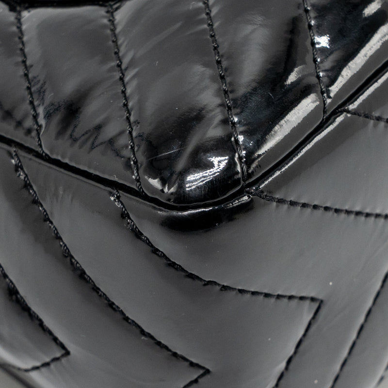 Chanel chevron jumbo single flap bag patent black SHW
