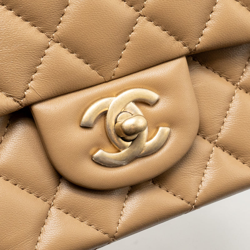 Chanel Top Handle Mini Rectangular Lambskin Dark Beige GHW (Microchip)