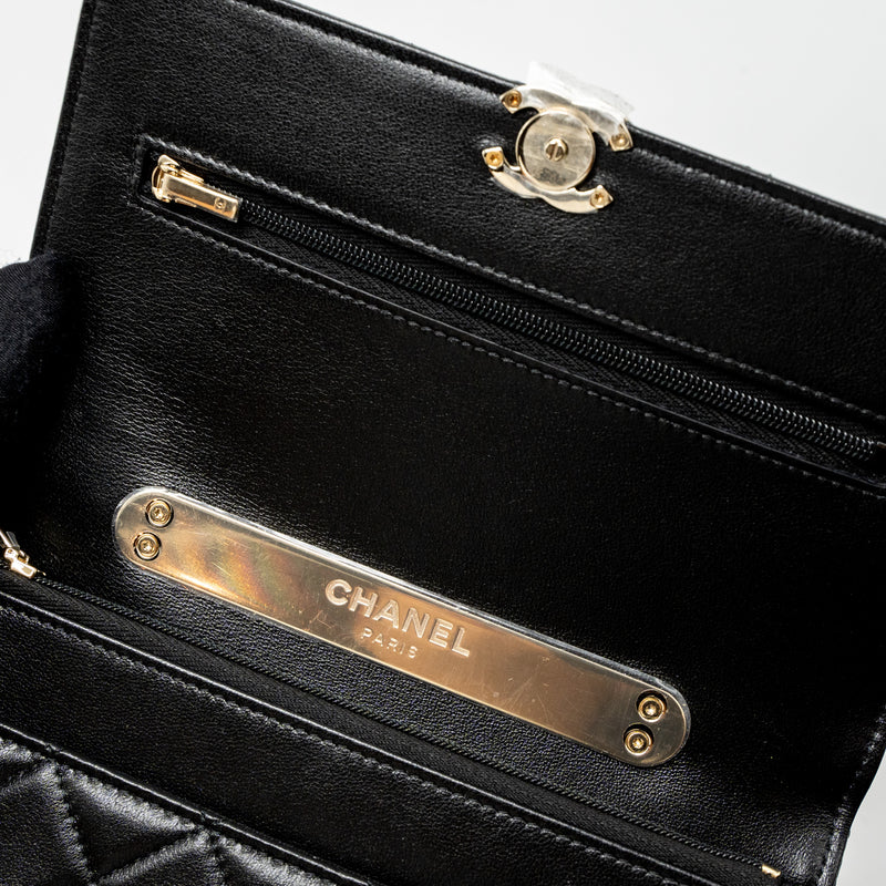 Chanel Leather Top Handle Wallet on Chain Lambskin Black LGHW (Microchip)
