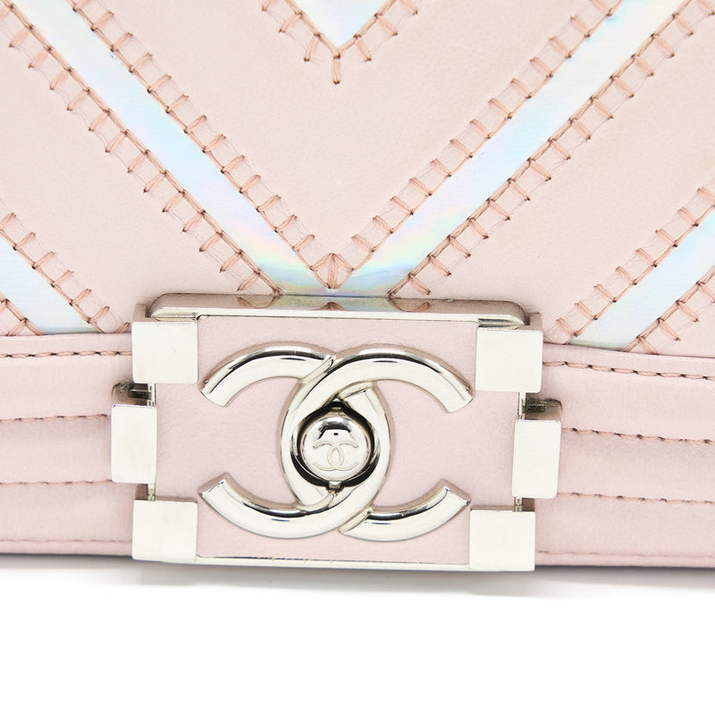 Chanel Chevron Small Boy Bag Limited Edition Lambskin Light Pink SHW