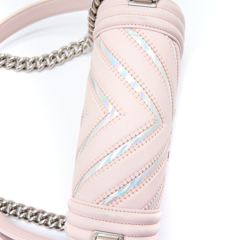Chanel Chevron Small Boy Bag Limited Edition Lambskin Light Pink SHW