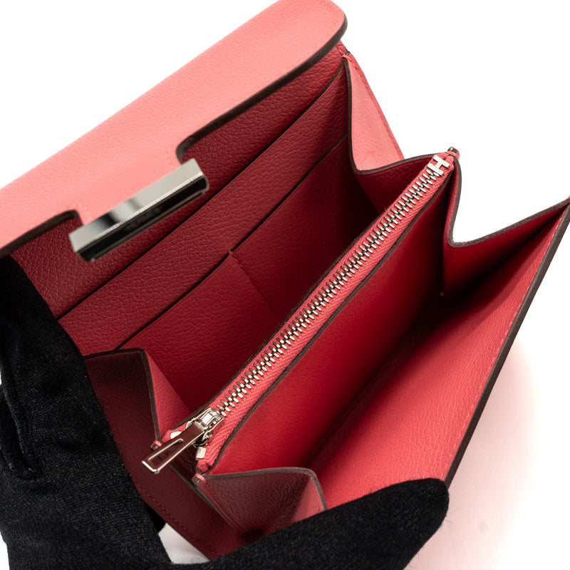 Hermes Constance Compact Wallet Evercolor Rose Azalee SHW Stamp C