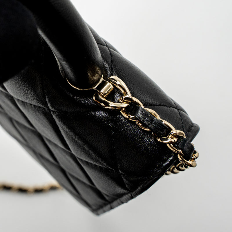 Chanel Leather Top Handle Wallet on Chain Lambskin Black LGHW (Microchip)
