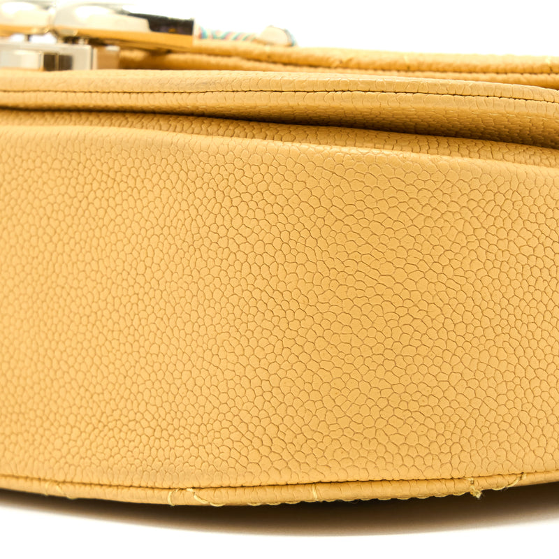 Chanel Giant CC Logo Messenger Flap Bag Caviar Yellow LGHW