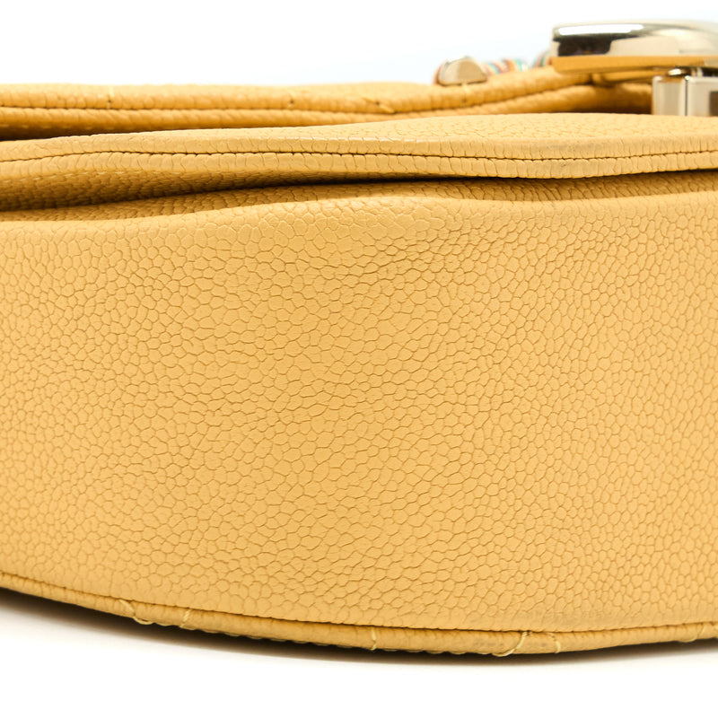 Chanel Giant CC Logo Messenger Flap Bag Caviar Yellow LGHW