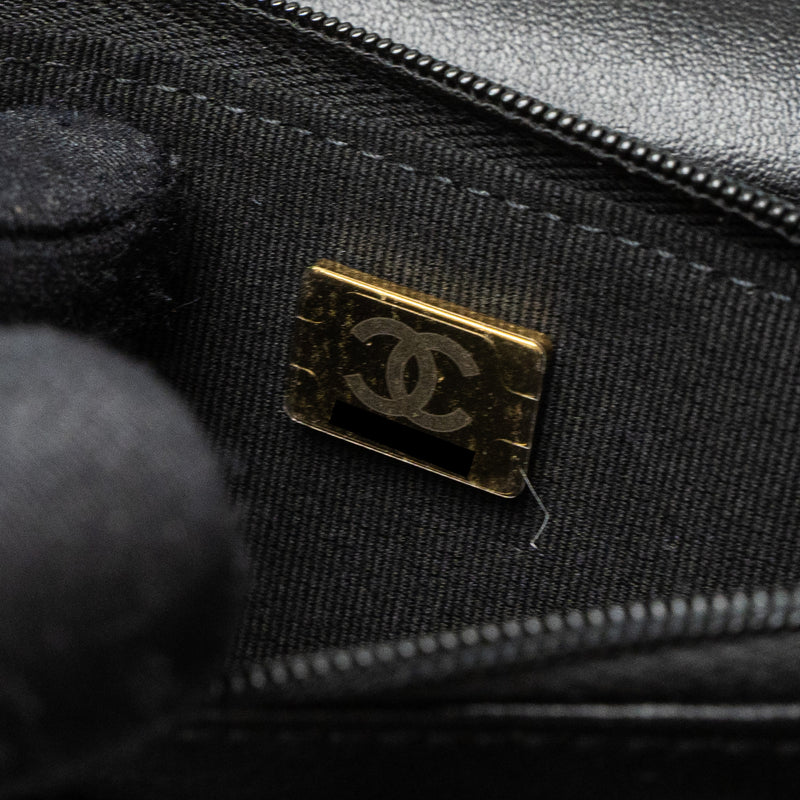 Chanel Leather Top Handle Wallet on Chain Lambskin Black LGHW (Microchip)
