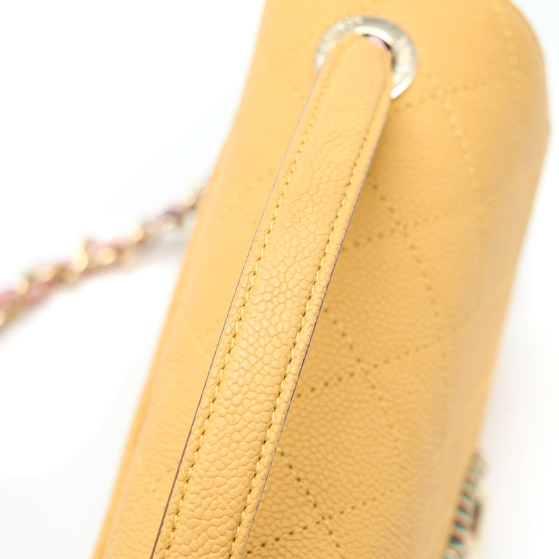Chanel Giant CC Logo Messenger Flap Bag Caviar Yellow LGHW