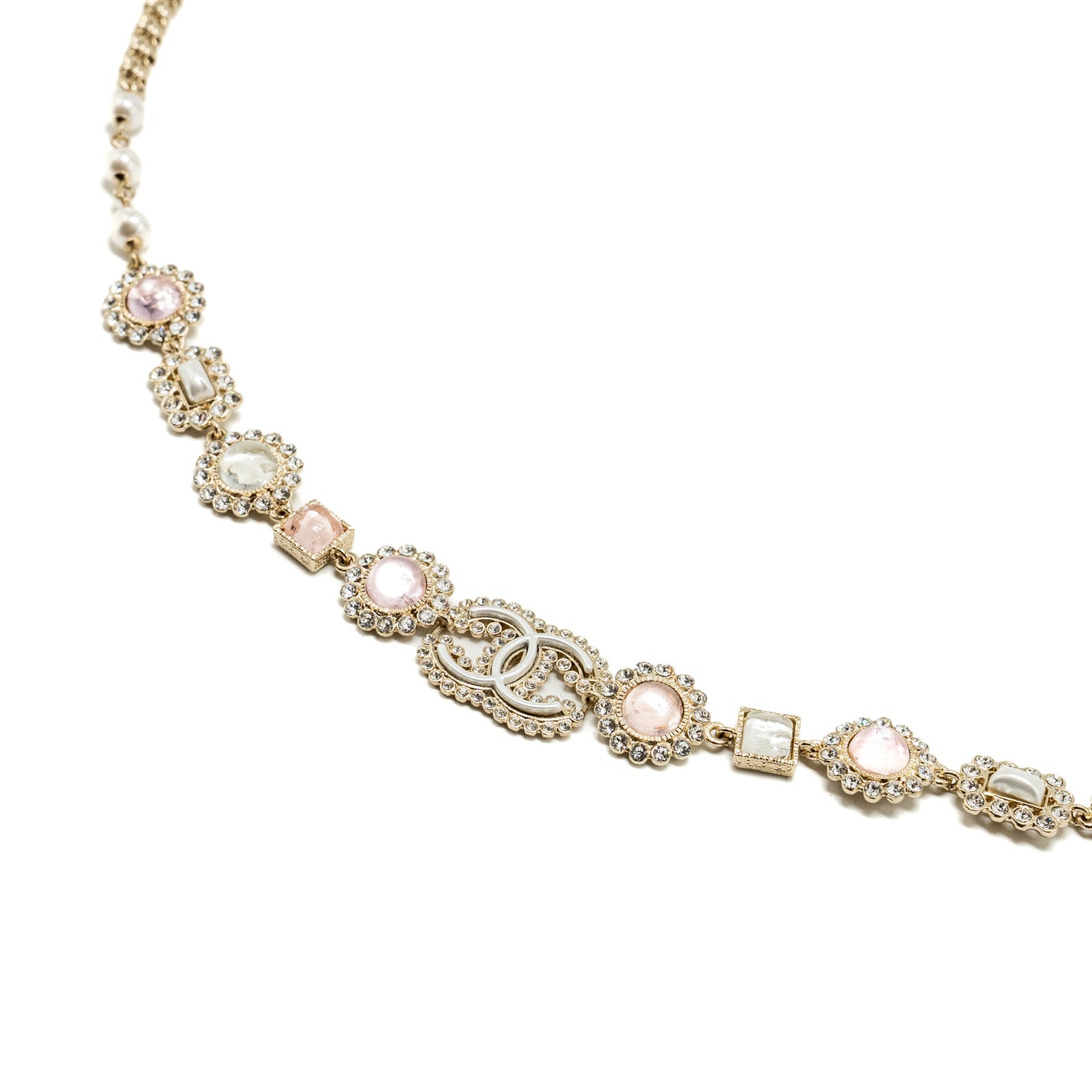 25A◆上品でときめく存在感【CHANEL】chain beltパールホワイト Chain belt - Metal, resin & glass pearls, silver & pearly