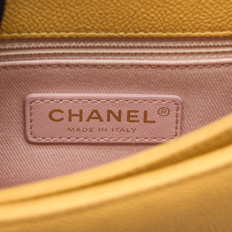 Chanel Giant CC Logo Messenger Flap Bag Caviar Yellow LGHW