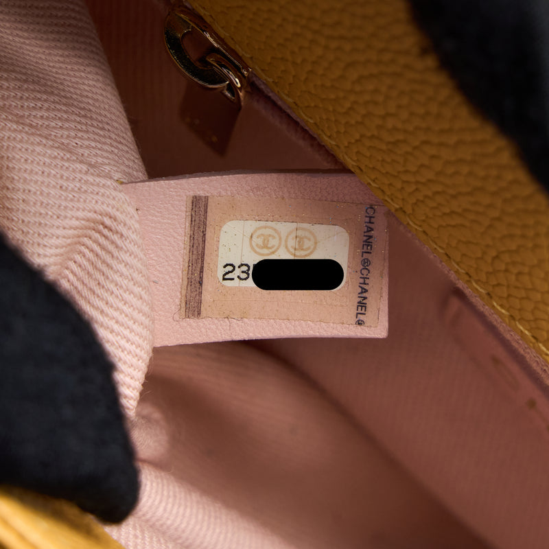 Chanel Giant CC Logo Messenger Flap Bag Caviar Yellow LGHW